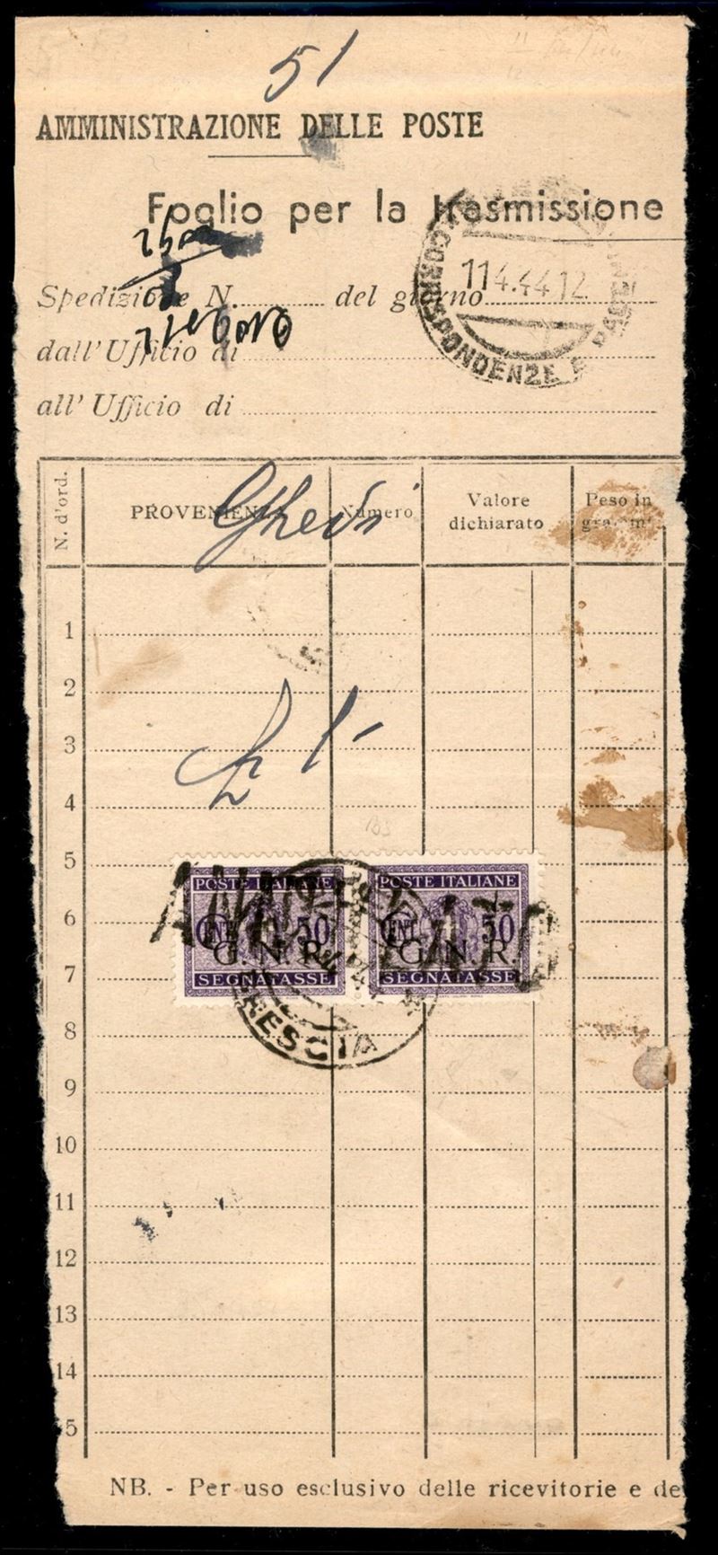 Italia / Rsi / G.n.r. Brescia / Segnatasse