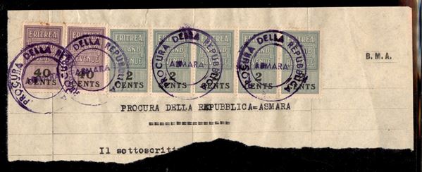 ITALIA / Occupazioni straniere delle colonie / Occupazione Britannica / B.M.A./B.A. Eritrea / Marche da Bollo