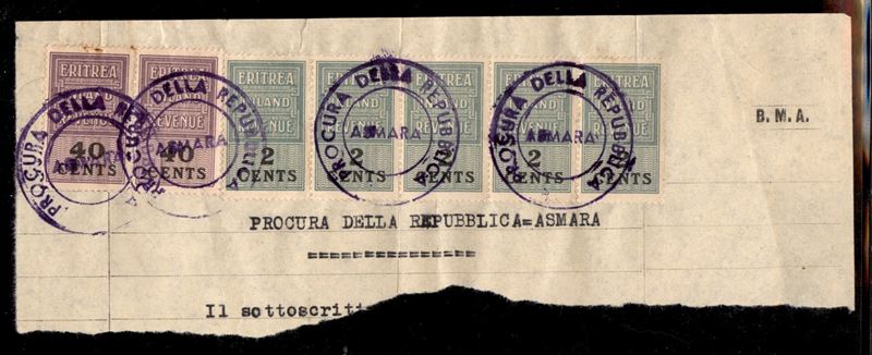 Italia / Occupazioni Straniere delle Colonie / Occupazione Britannica / b.M.a./b.a. Eritrea / Mar...