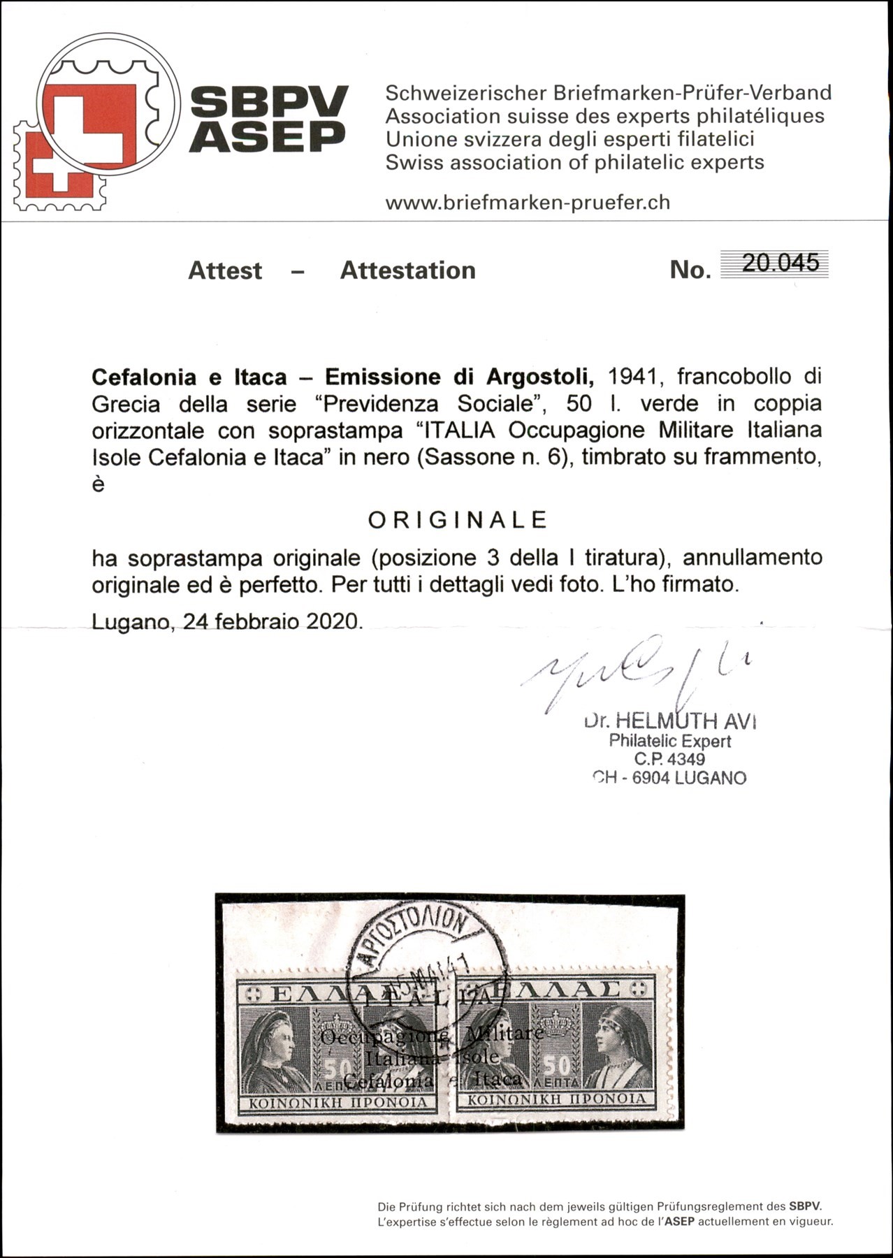 Italia / Occupazioni II Guerra Mondiale / Cefalonia e Itaca / Argostoli / Posta Ordinaria