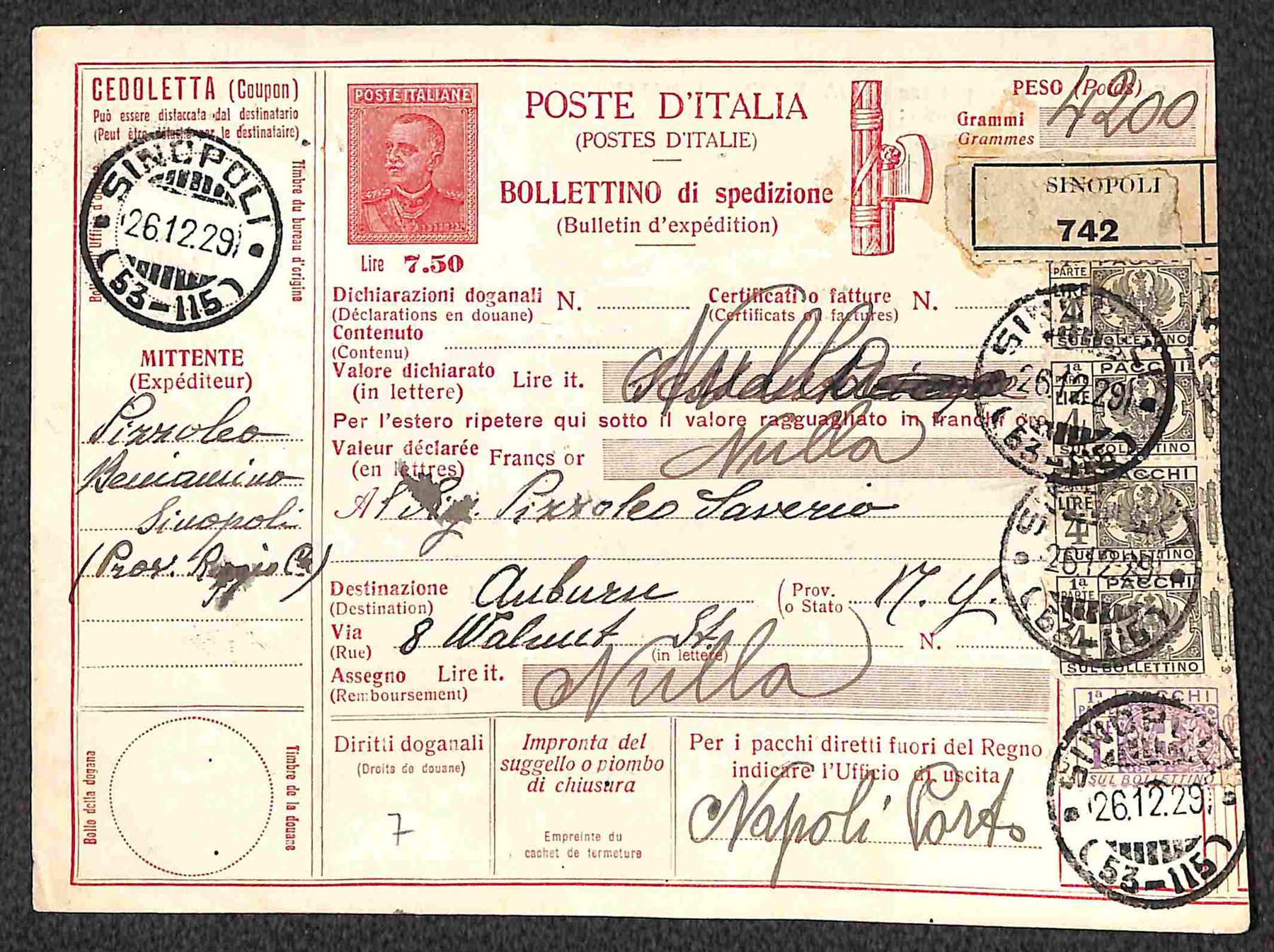 Italia / Regno / Bollettino Pacchi
