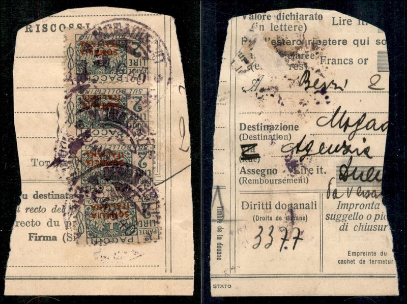 Italia / Colonie / Somalia / Pacchi Postali