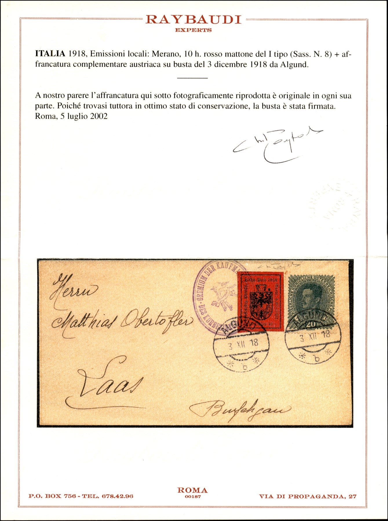 Italia / Occupazioni i Guerra Mondiale / Merano / Posta Ordinaria