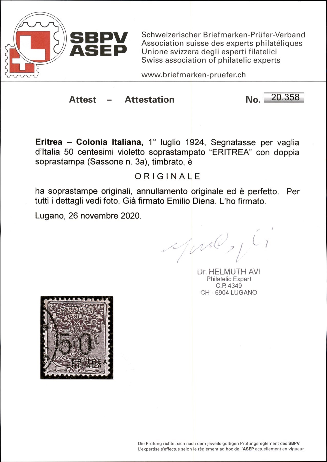 Italia / Colonie / Eritrea / Segnatasse per Vaglia