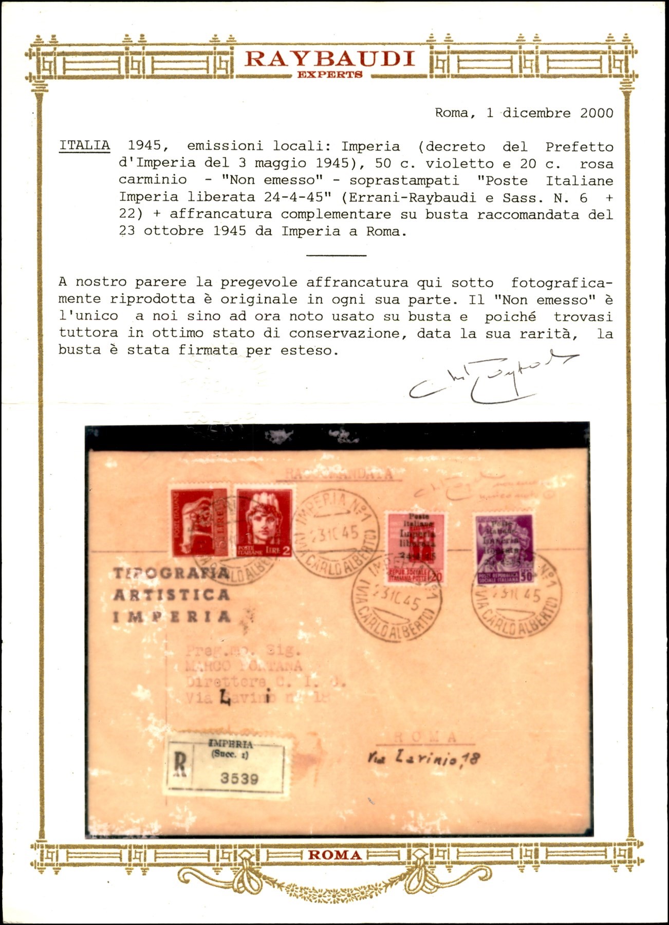 Italia / C.L.n. / Imperia / Posta Ordinaria