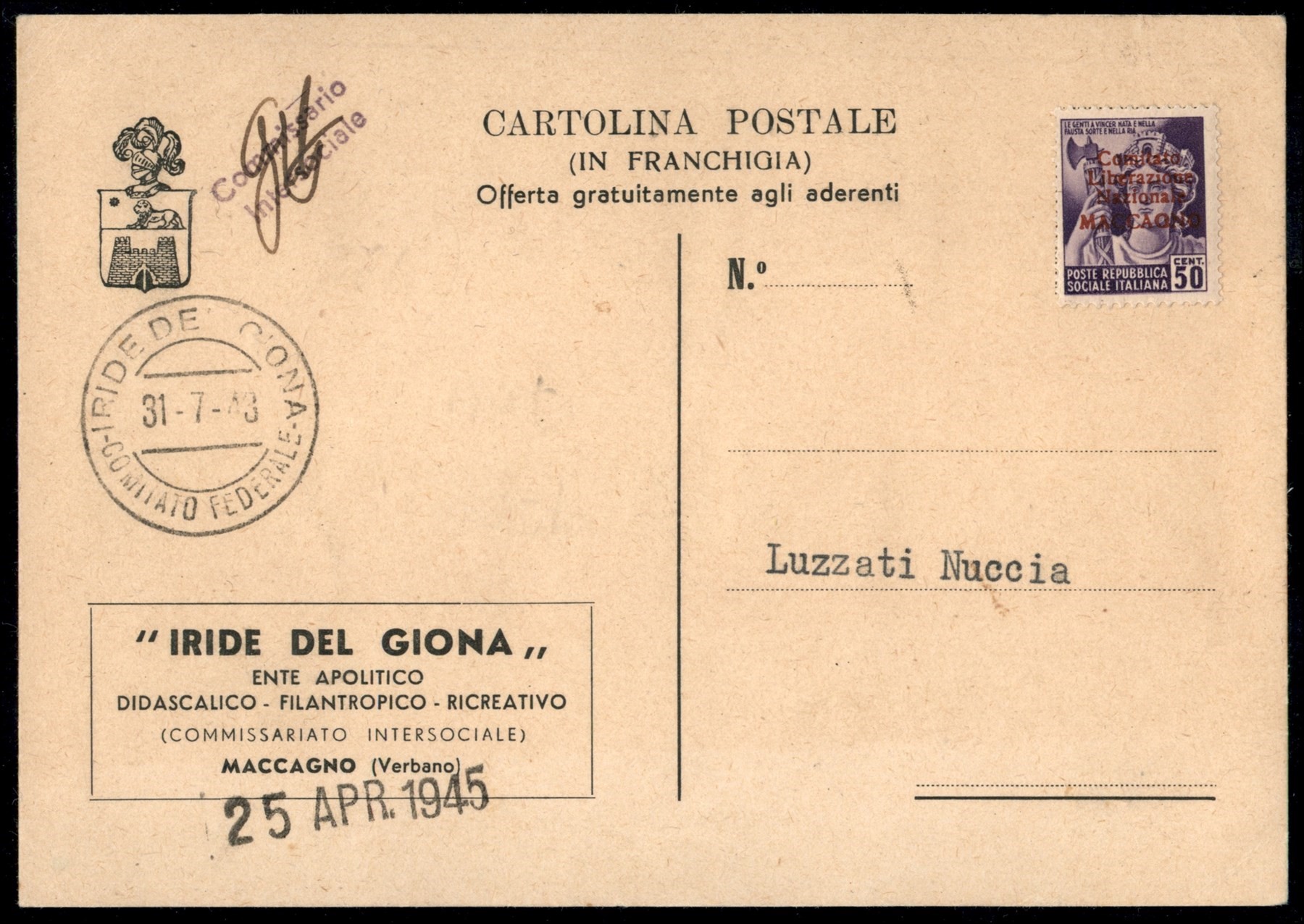 Italia / C.L.n. / Maccagno / Posta Ordinaria