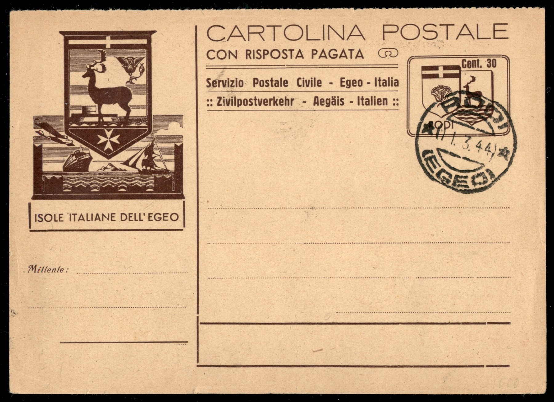 Italia / Colonie / Egeo / Occupazione Tedesca Dell'egeo / Posta Ordinaria