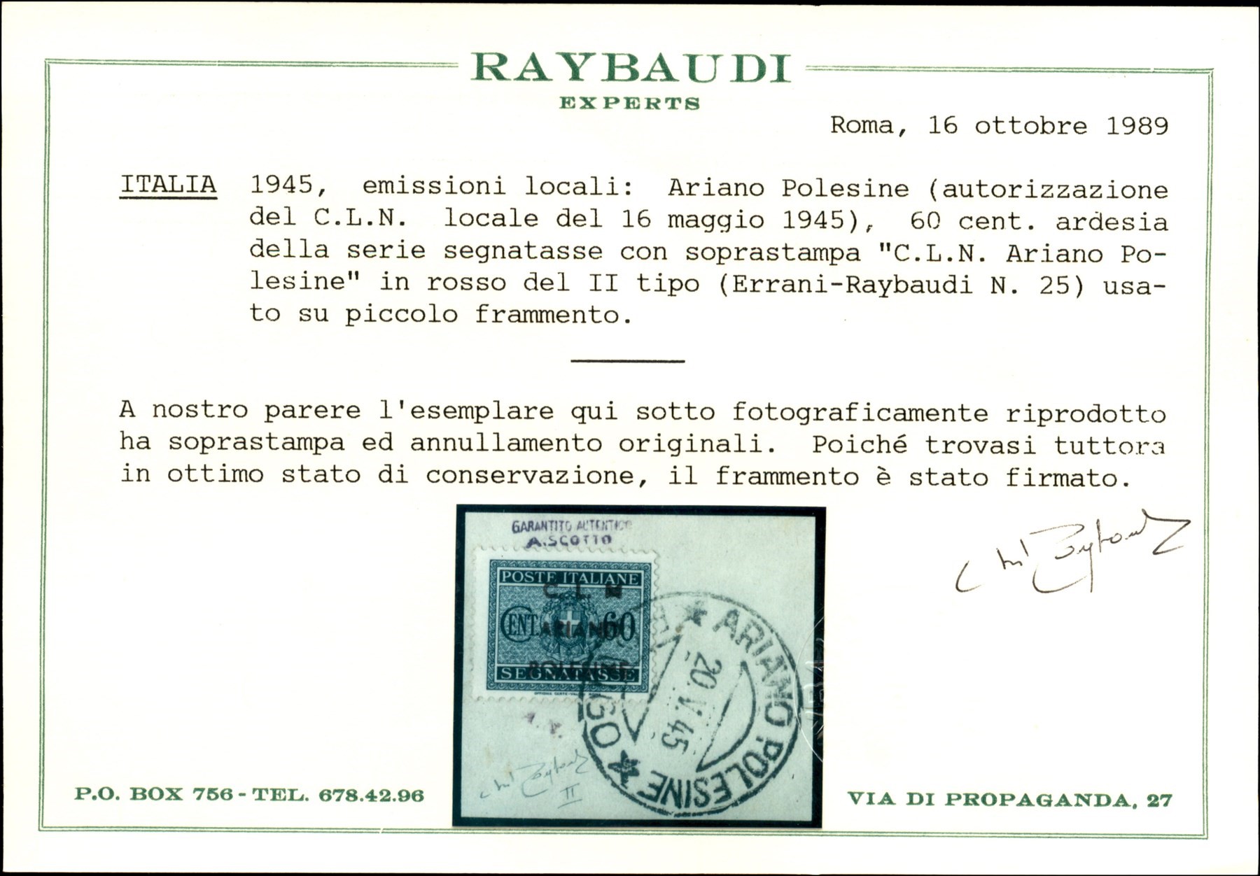 Italia / C.L.n. / Ariano Polesine / Posta Ordinaria
