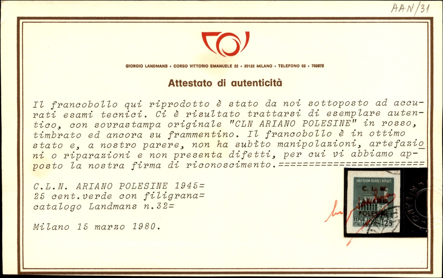 Italia / C.L.n. / Ariano Polesine / Posta Ordinaria
