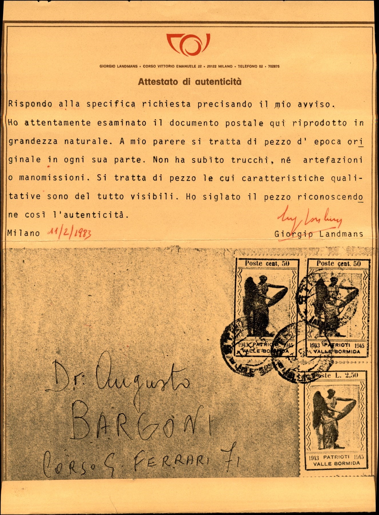 Italia / C.L.n. / Valle Bormida / Posta Ordinaria