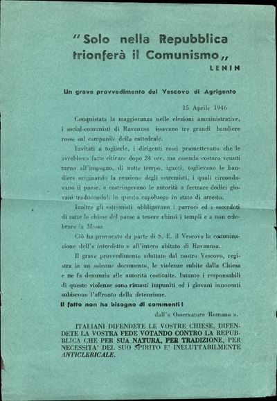 Italia / Volantini Lanciati da Aereo