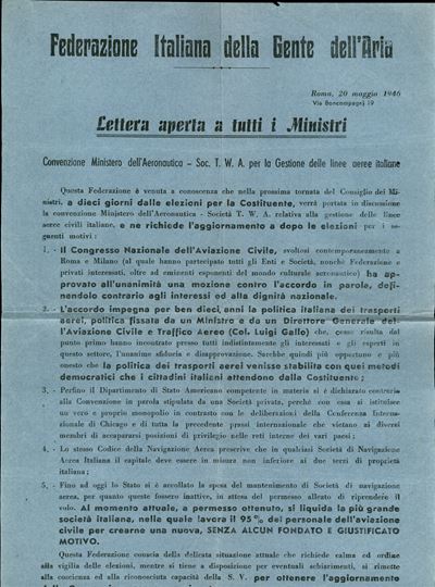 Italia / Volantini Lanciati da Aereo