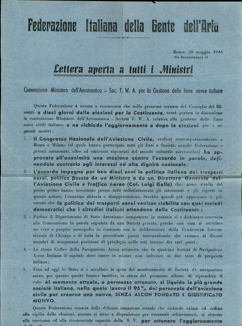 Italia / Volantini Lanciati da Aereo