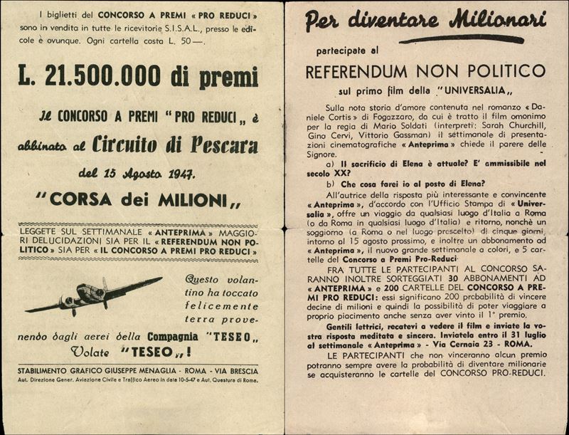 Italia / Volantini Lanciati da Aereo
