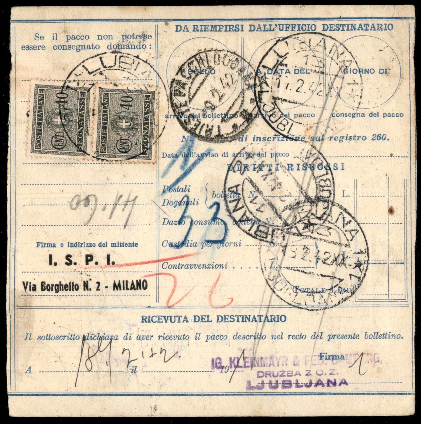 Italia / Occupazioni II Guerra Mondiale / Lubiana / Posta Ordinaria