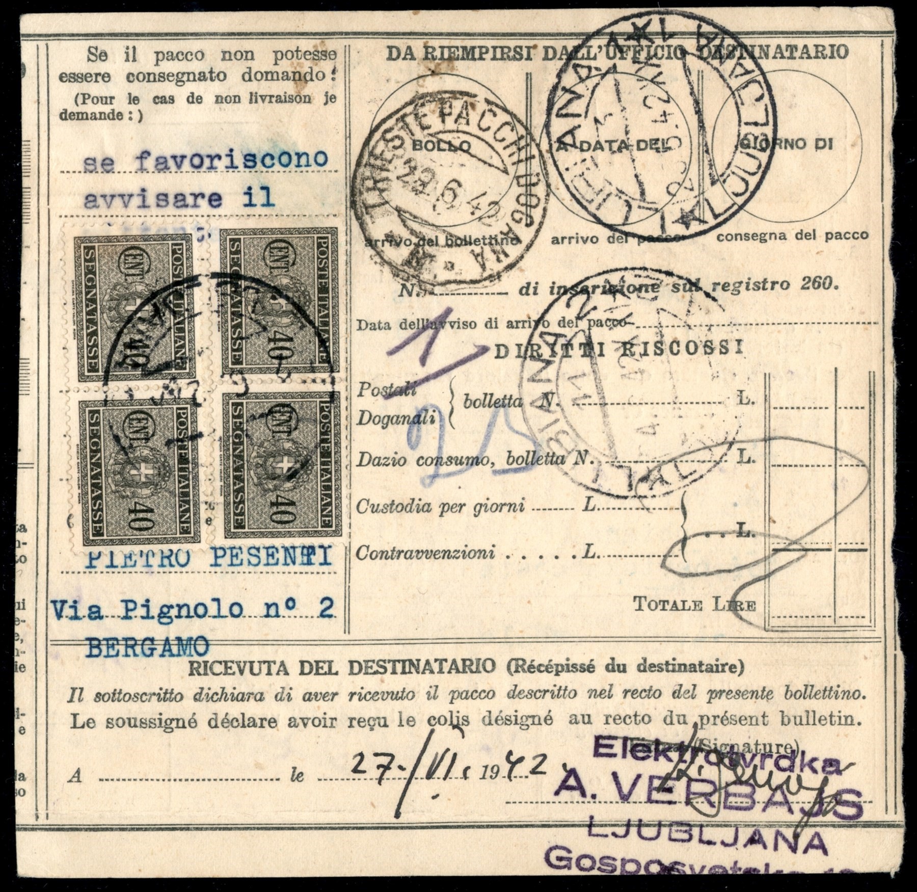 Italia / Occupazioni II Guerra Mondiale / Lubiana / Posta Ordinaria