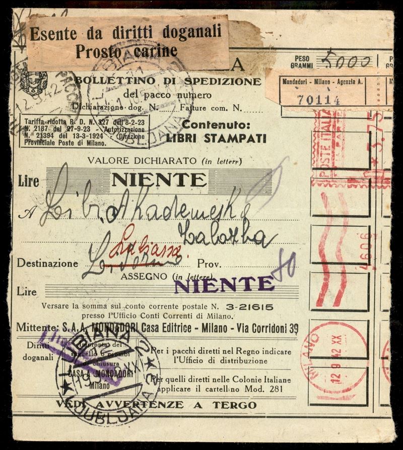 Italia / Occupazioni II Guerra Mondiale / Lubiana / Posta Ordinaria