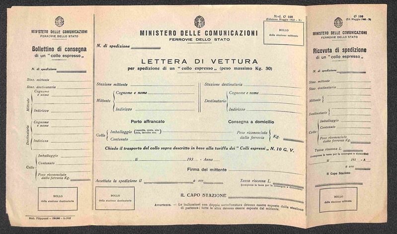 Italia / Regno / Bollettino Pacchi