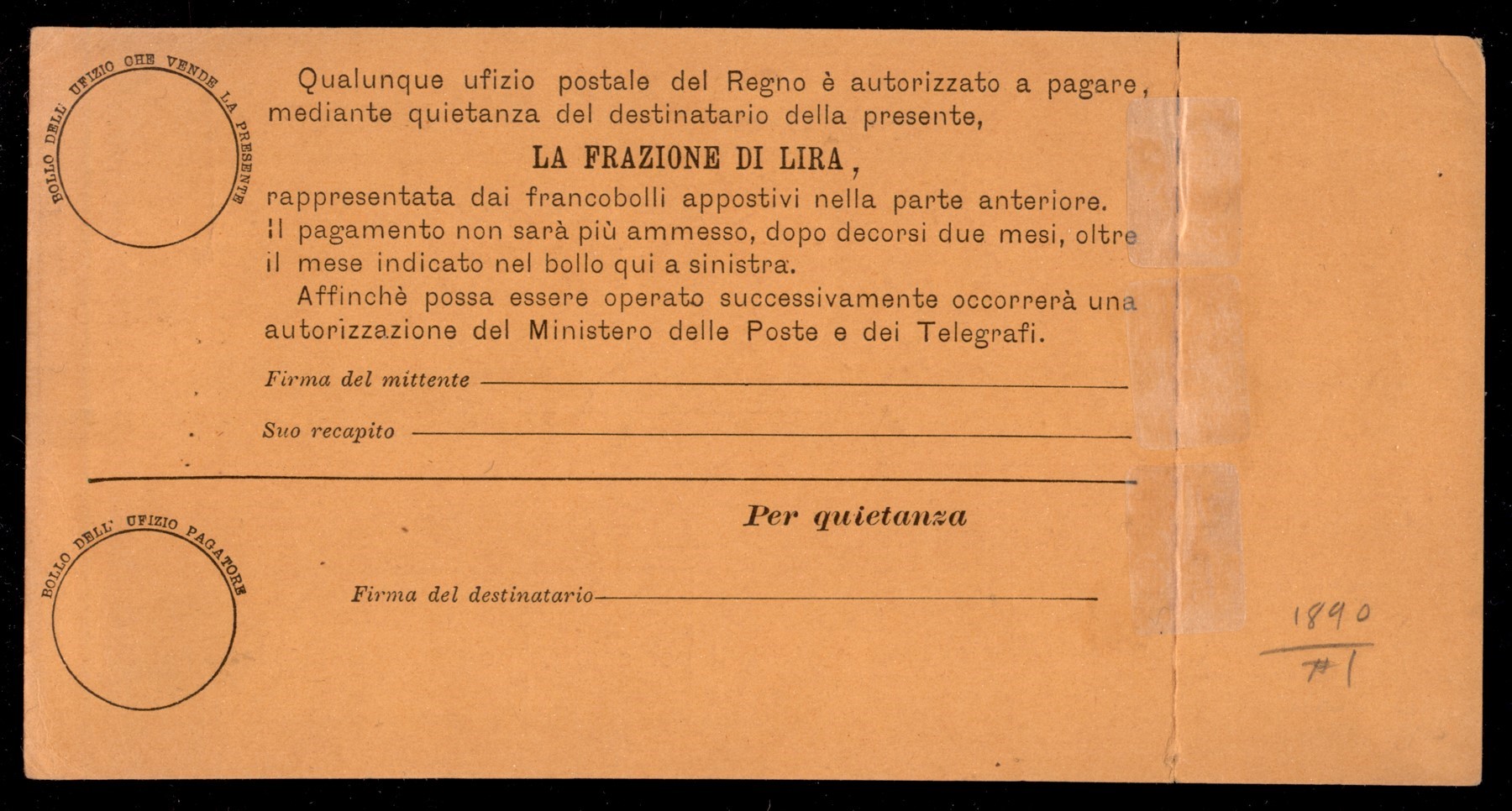 Italia / Regno / Vaglia Postale