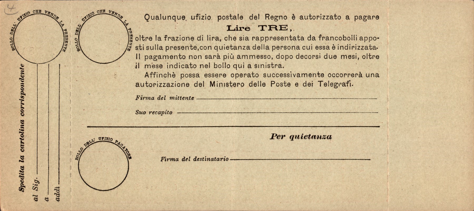 Italia / Regno / Vaglia Postale
