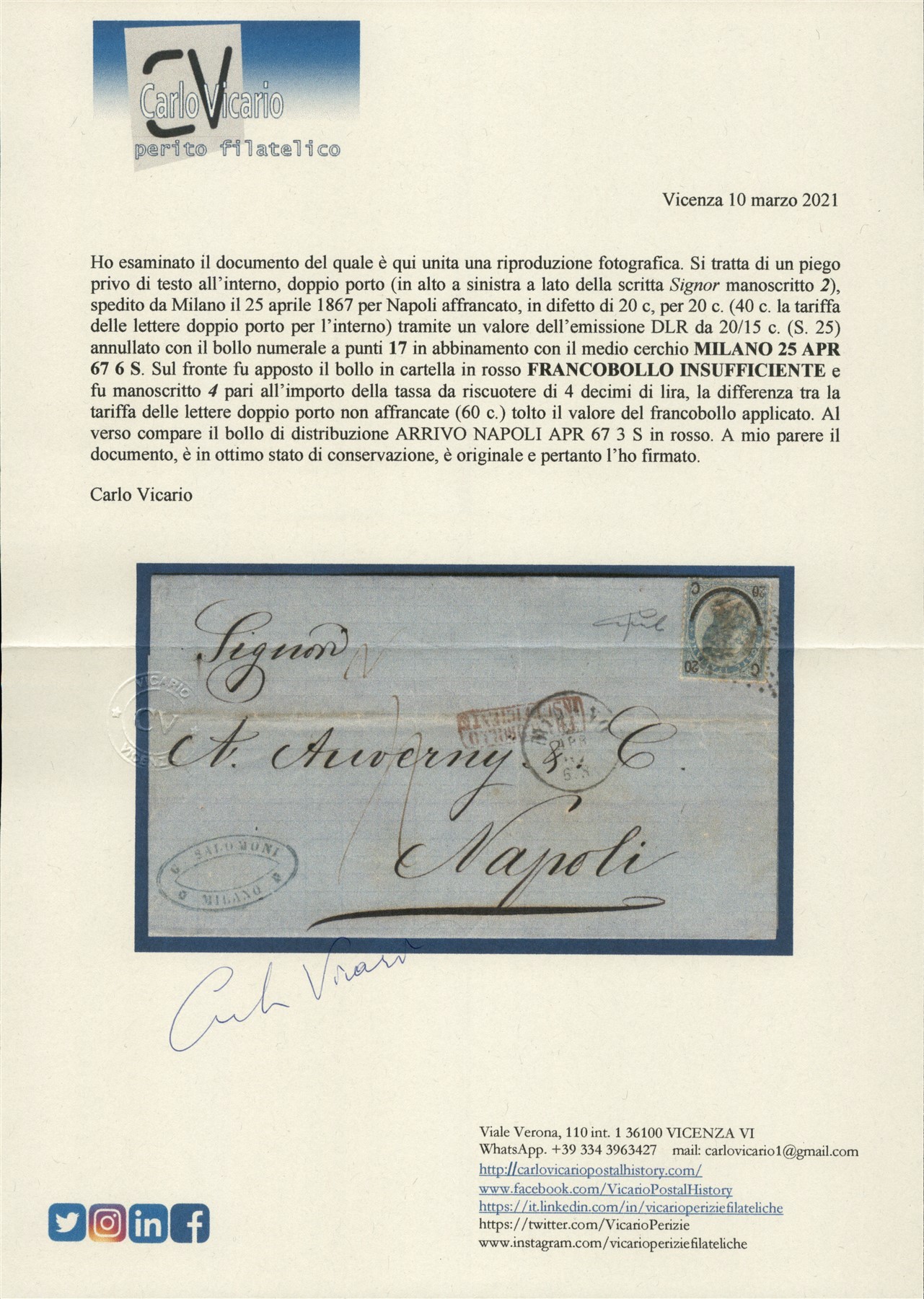 Italia / Regno / Vittorio Emanuele II / Posta Ordinaria
