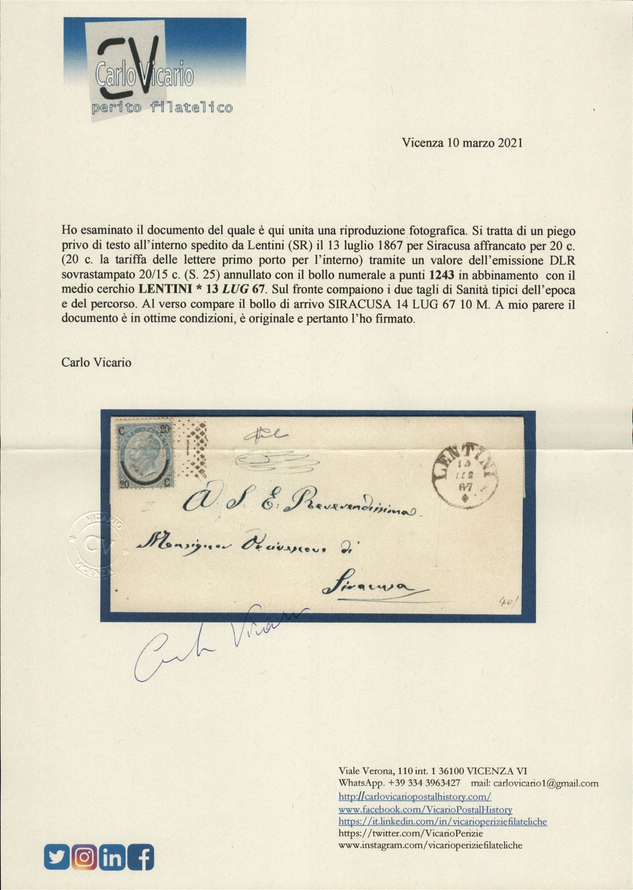 Italia / Regno / Vittorio Emanuele II / Posta Ordinaria