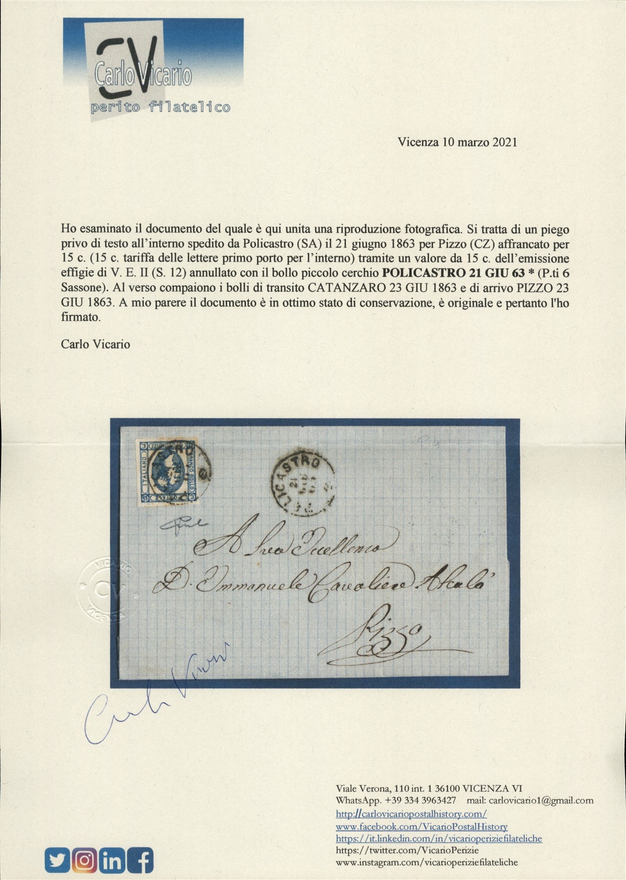 Italia / Regno / Vittorio Emanuele II / Posta Ordinaria