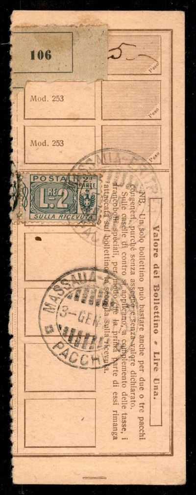 Italia / Colonie / Eritrea / Pacchi Postali
