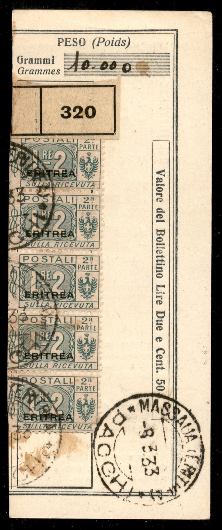 Italia / Colonie / Eritrea / Pacchi Postali