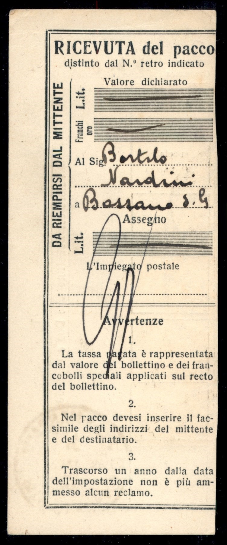 Italia / Colonie / Eritrea / Pacchi Postali