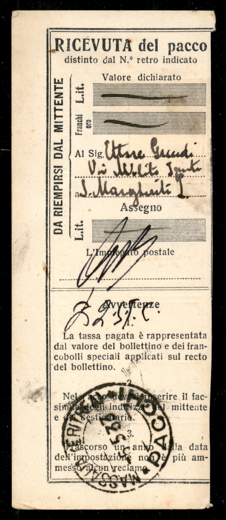 Italia / Colonie / Eritrea / Pacchi Postali