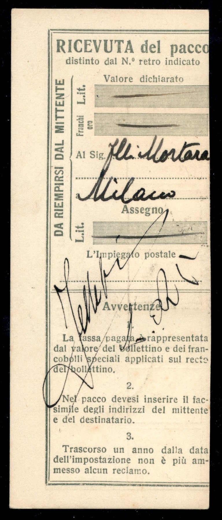 Italia / Colonie / Eritrea / Pacchi Postali