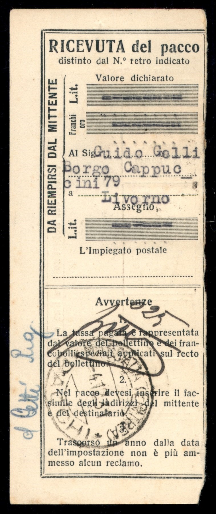 Italia / Colonie / Eritrea / Pacchi Postali