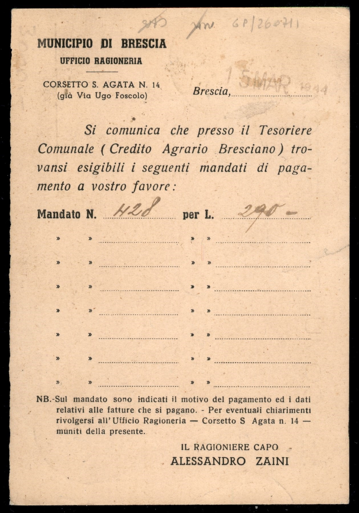 Italia / Rsi / G.n.r. Brescia / Posta Ordinaria
