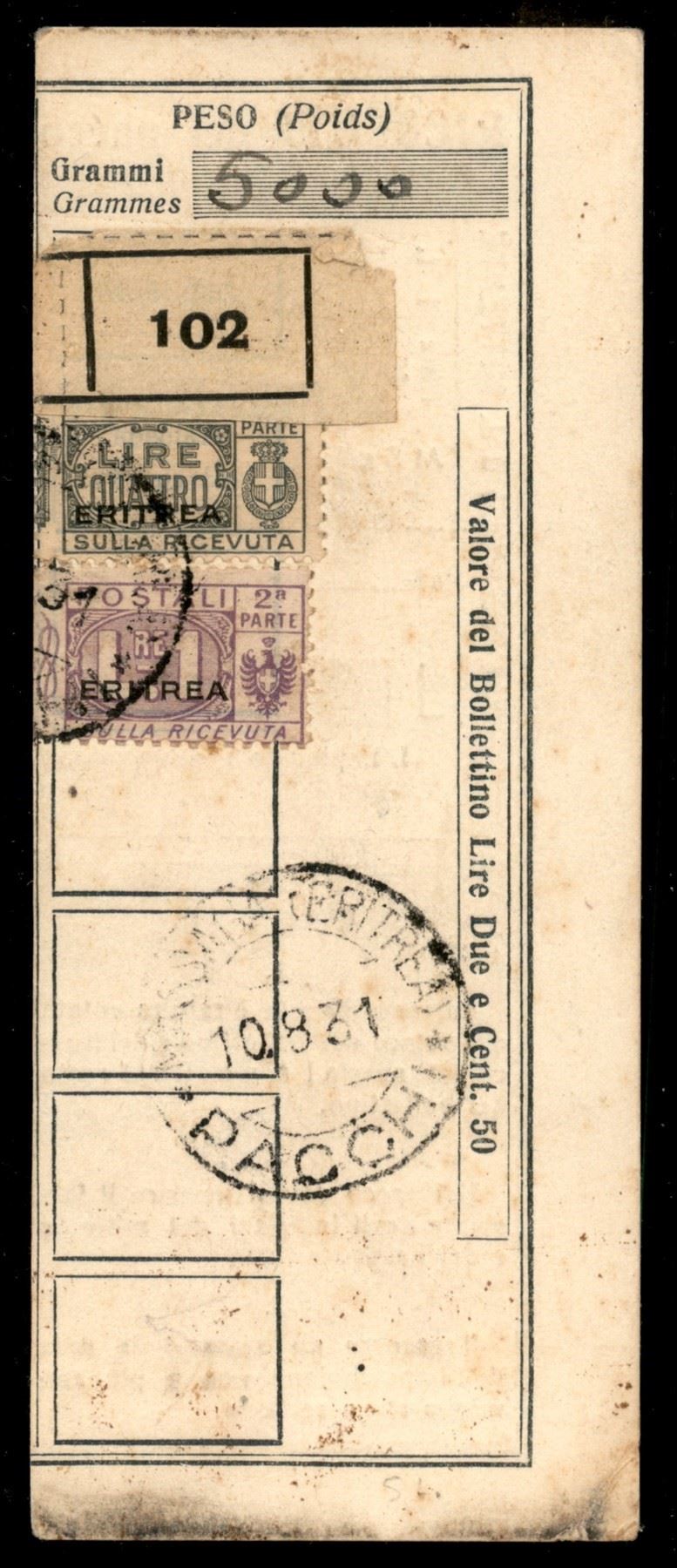 Italia / Colonie / Eritrea / Pacchi Postali