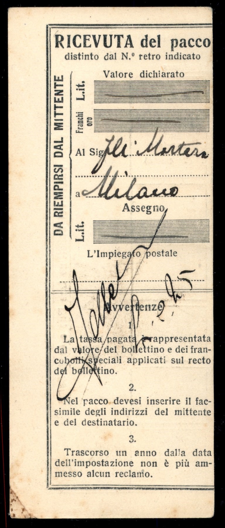 Italia / Colonie / Eritrea / Pacchi Postali