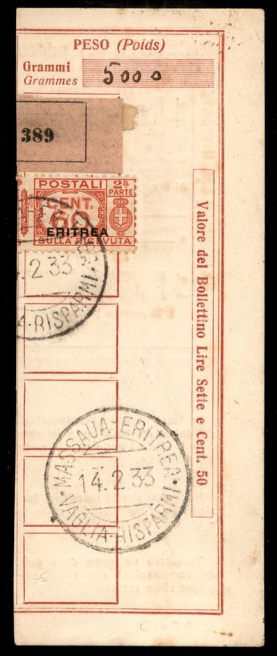 Italia / Colonie / Eritrea / Pacchi Postali