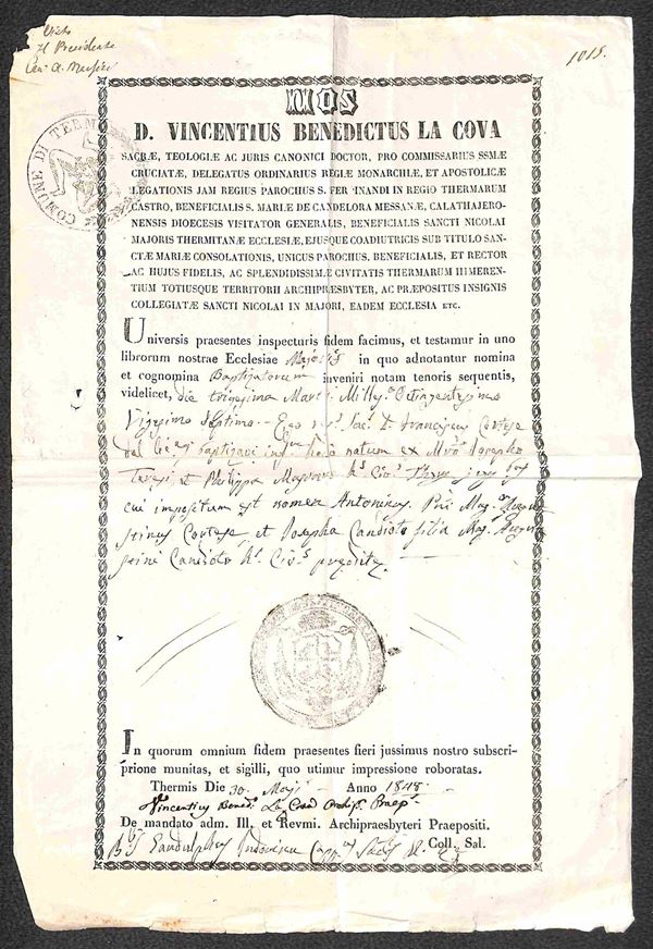 Trinacria - Comune di Termini - certificato di nascita del 30.3.48