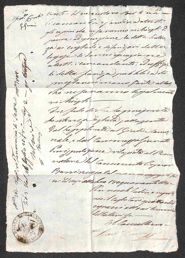 Trinacria - Giulio Bellina Ricevitore di Termini - documento di cancelleria del 18.10.48
