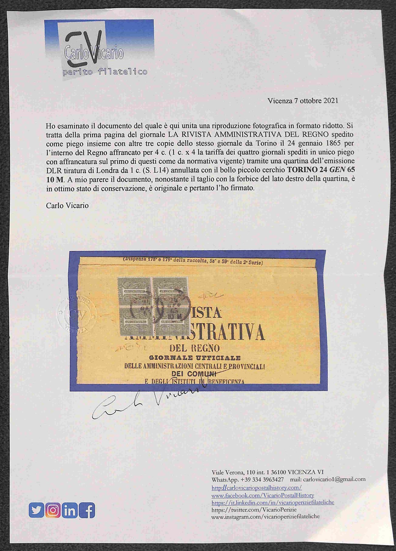 Italia / Regno / Vittorio Emanuele II / Posta Ordinaria