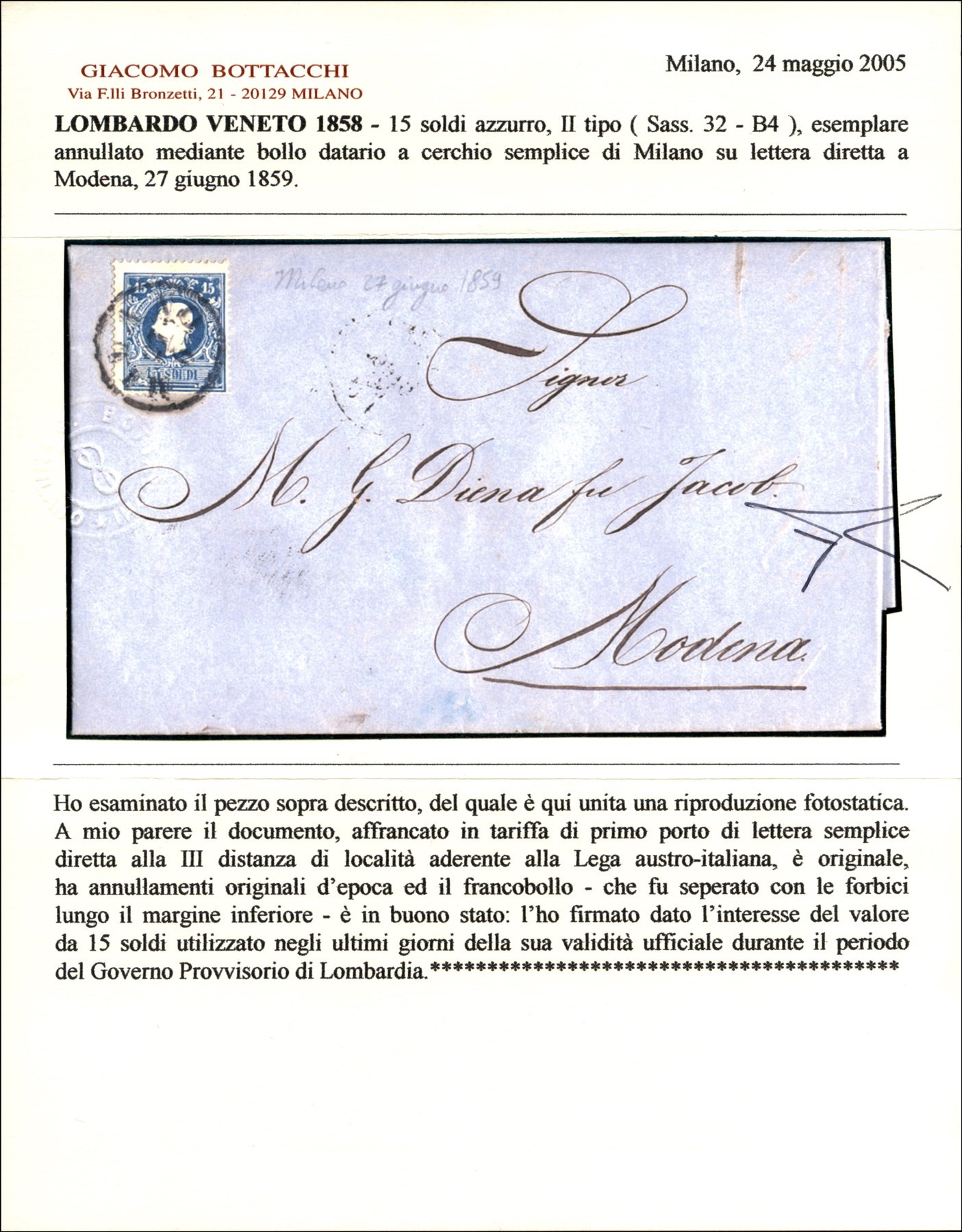 ITALIA / Antichi Stati Italiani / Lombardo Veneto / Governo Provvisorio / Posta ordinaria