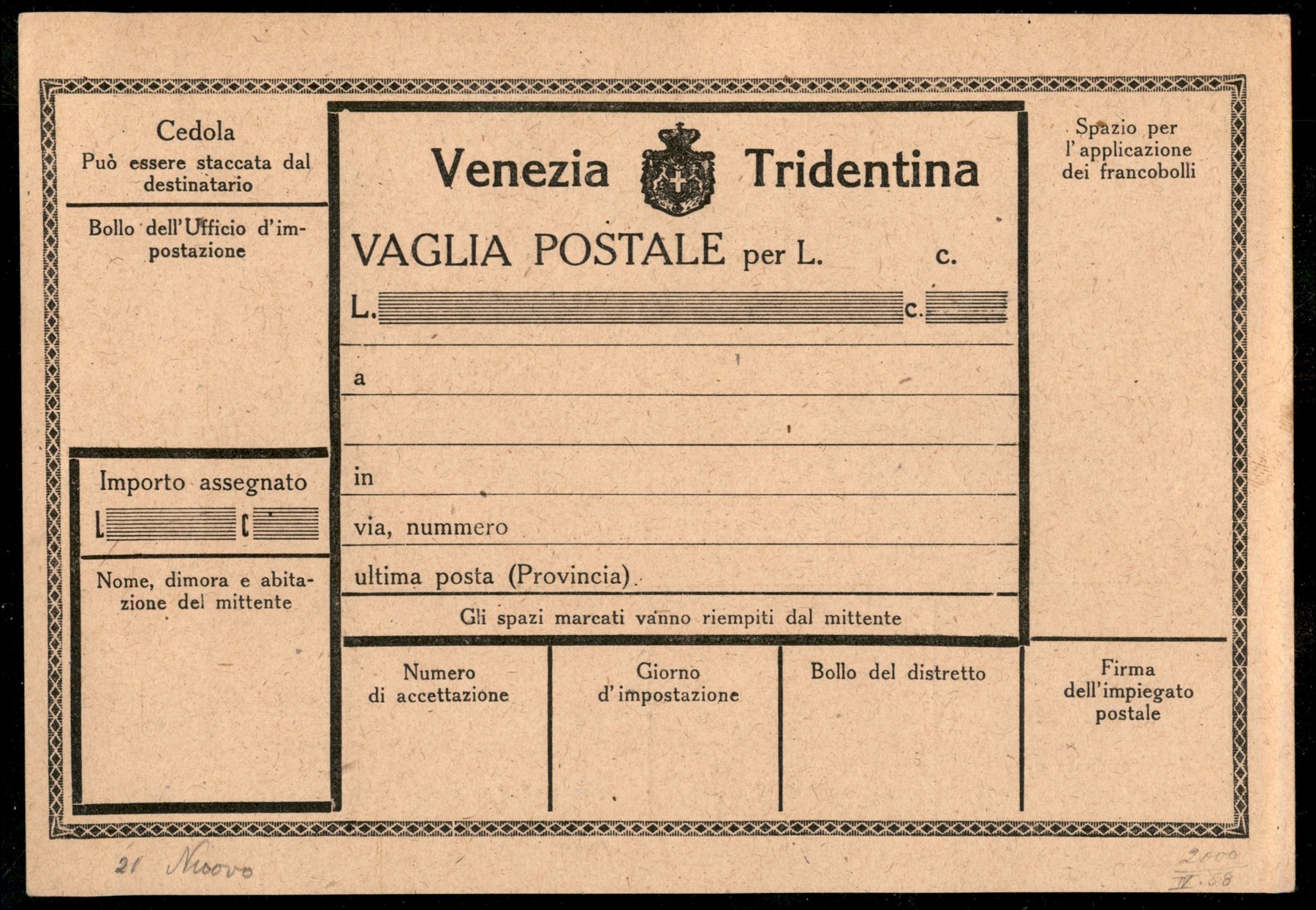 Italia / Occupazioni i Guerra Mondiale / Trentino-alto Adige / Posta Ordinaria