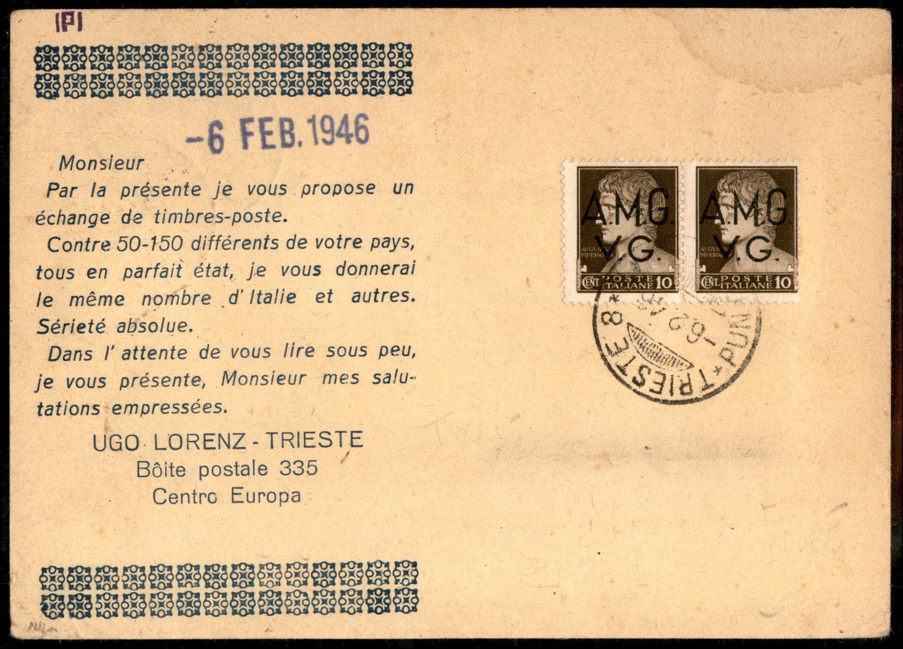 Italia / Trieste / Trieste Amg Vg / Posta Ordinaria