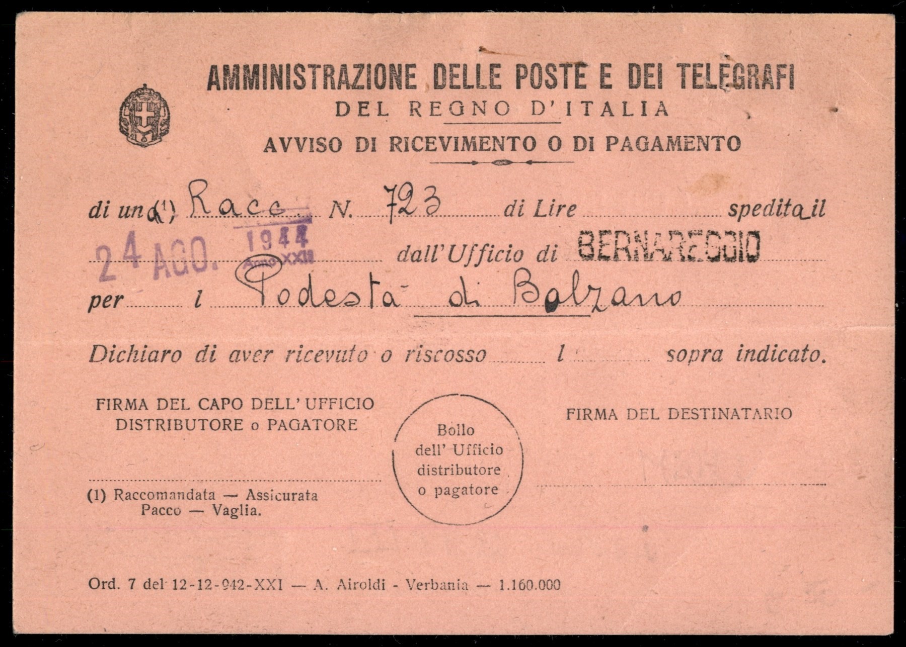 Italia / Rsi / Pacchi Postali