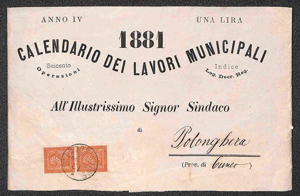 Coppia del 2 cent (15) su fascetta da Valdobbiadene a Polonghera del 22.5.1881