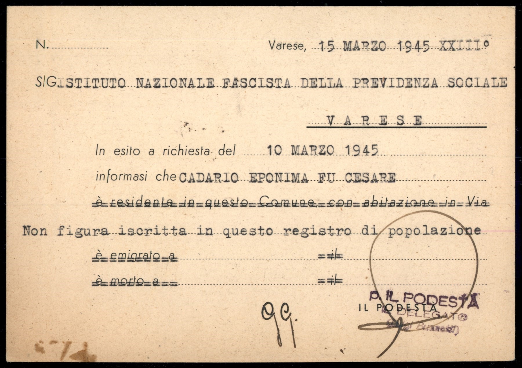 Italia / Rsi / G.n.r. Verona / Posta Ordinaria