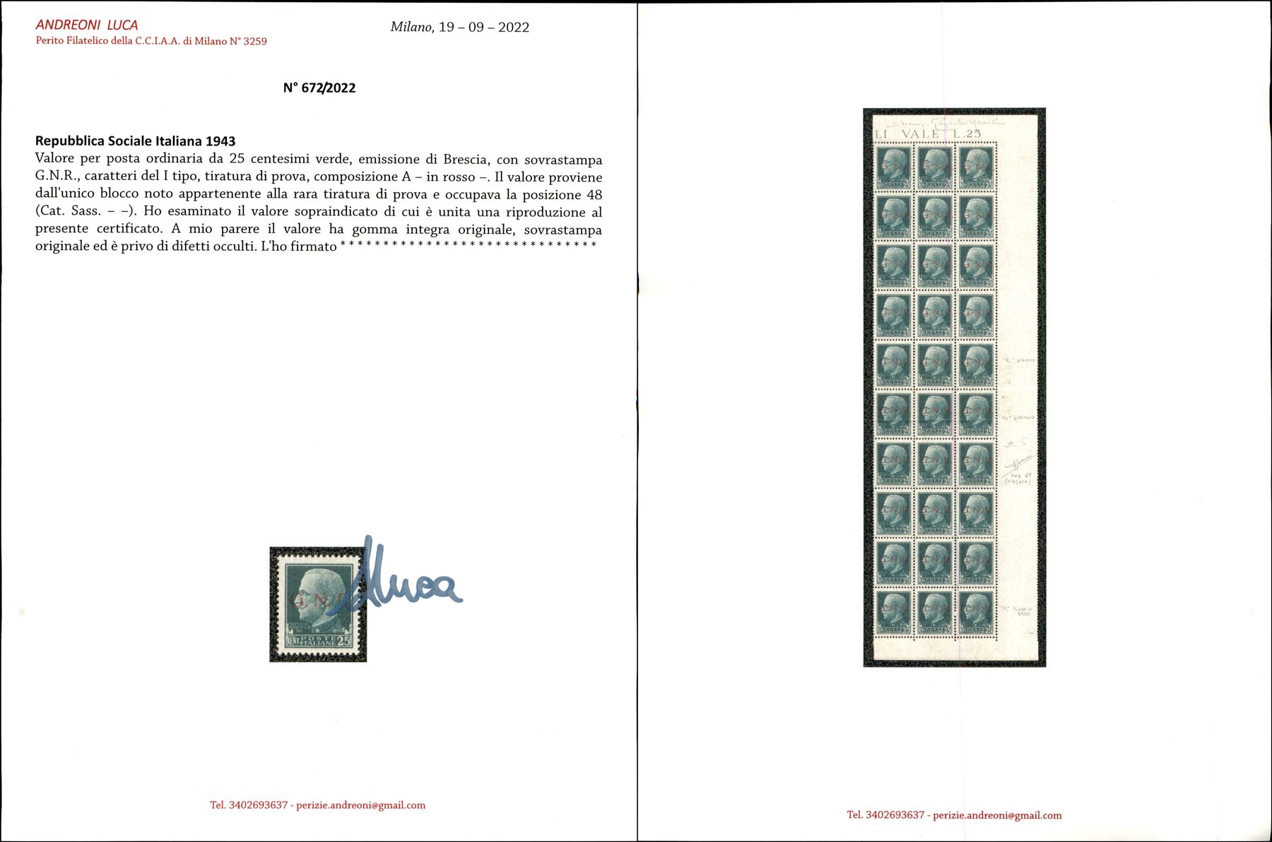 Italia / Rsi / G.n.r. Brescia / Posta Ordinaria