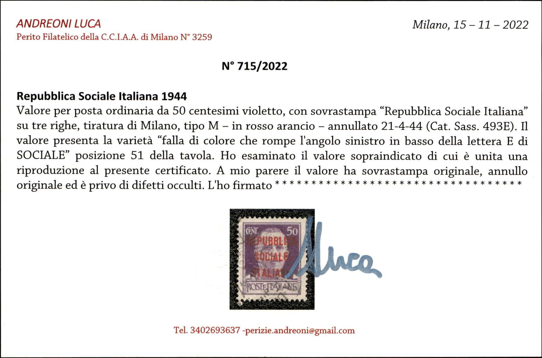 Italia / Rsi / Provvisori / Milano / Posta Ordinaria