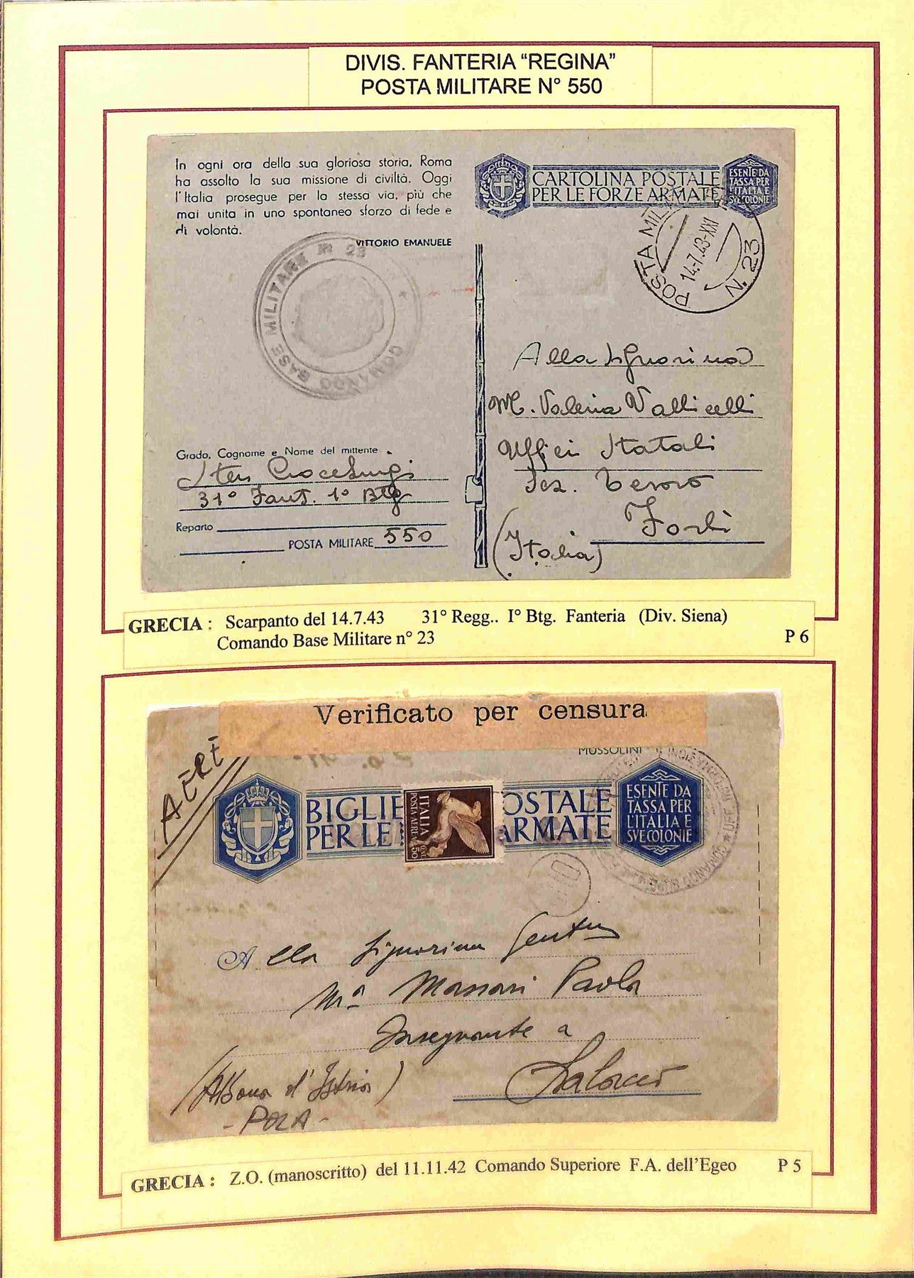 Italia / Regno / Vittorio Emanuele III / Posta Militare