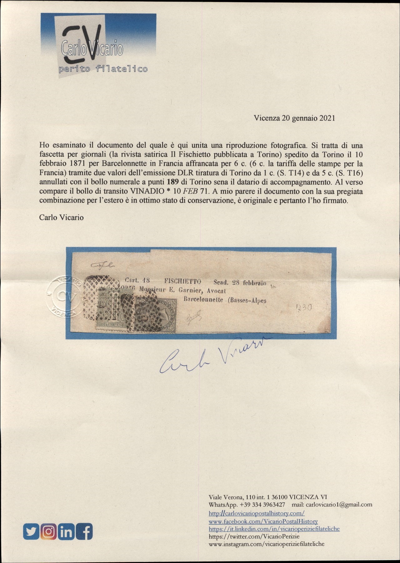 Italia / Regno / Vittorio Emanuele II / Posta Ordinaria